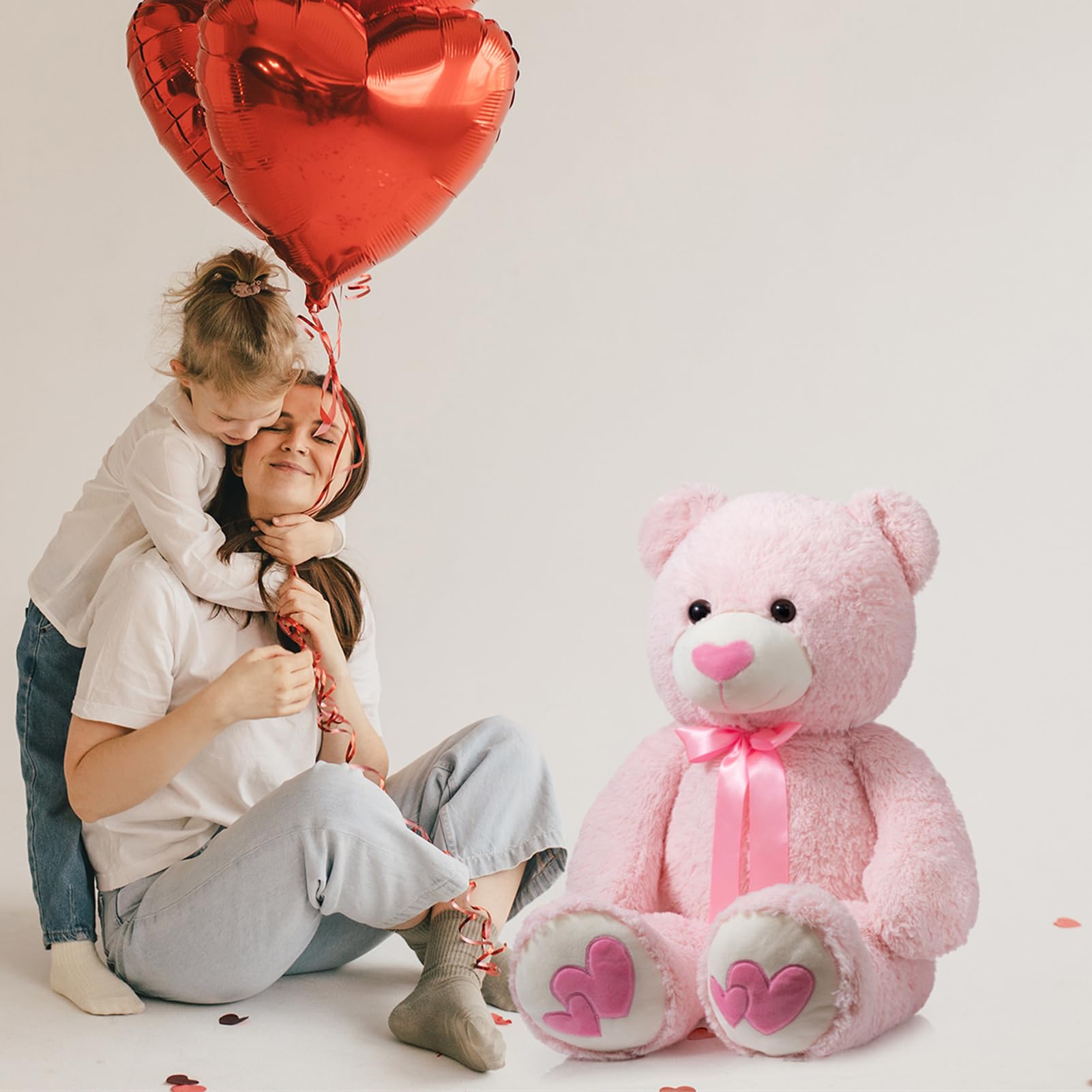 HollyHOME teddy bear with satin bow adds decorative charm