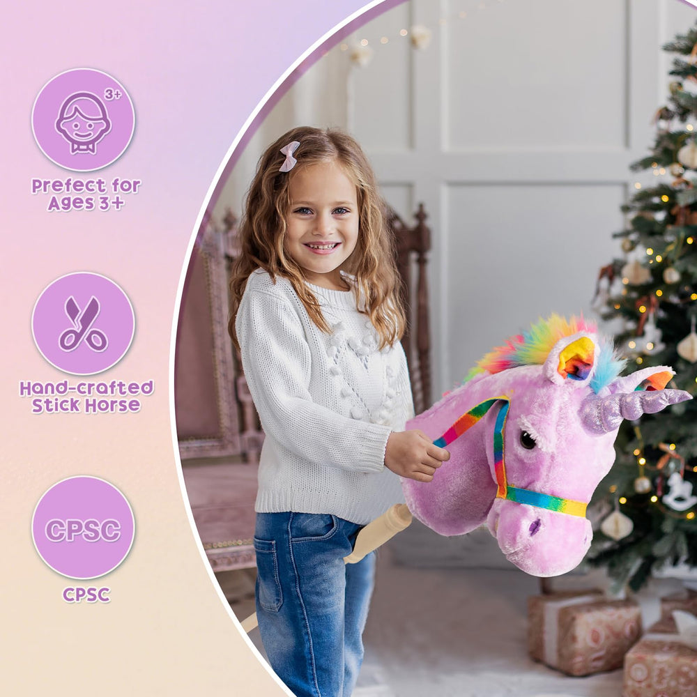 HollyHOME Unicorn Stick Horse galloping sounds energize playful races and adventures.