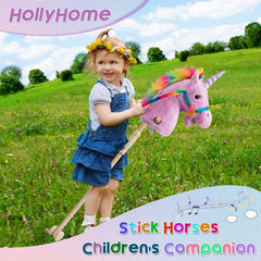 HollyHOME Unicorn Stick Horse neighing sounds spark imaginative pretend riding moments.