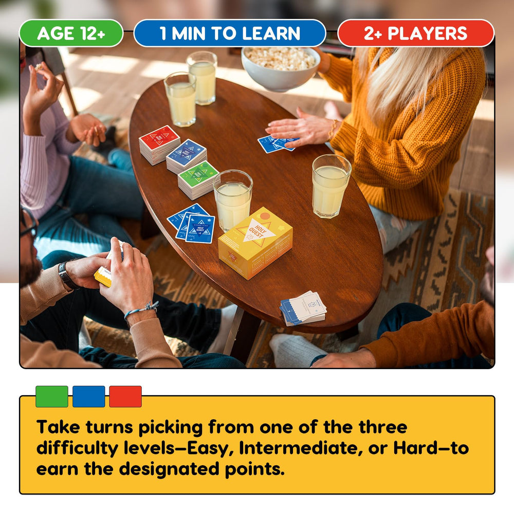 HOLY QUEST easy-to-learn rules diagram simplifies setup for quick, fun play.