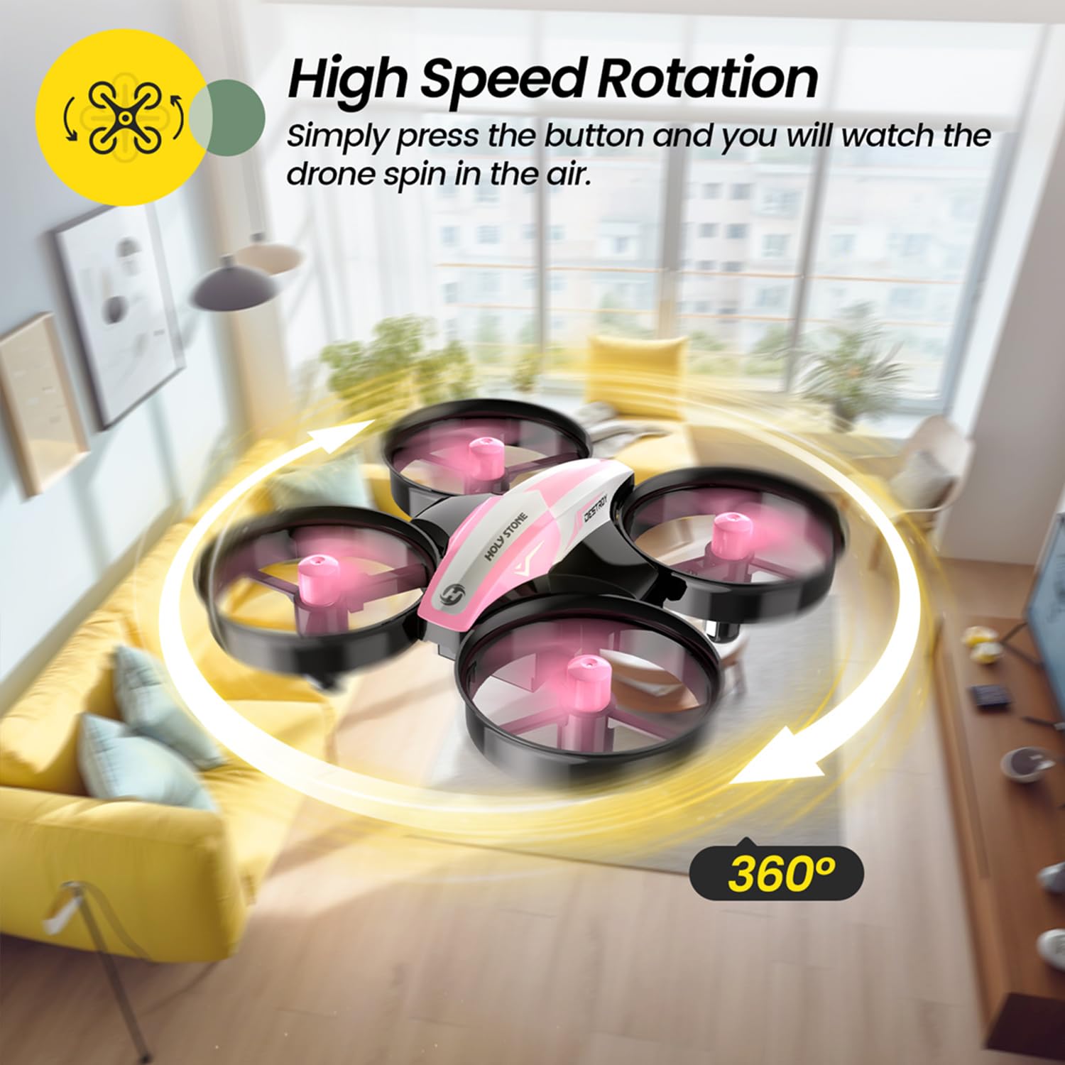 Holy Stone HS210 auto hover demonstrates stable indoor flight with simple controls.