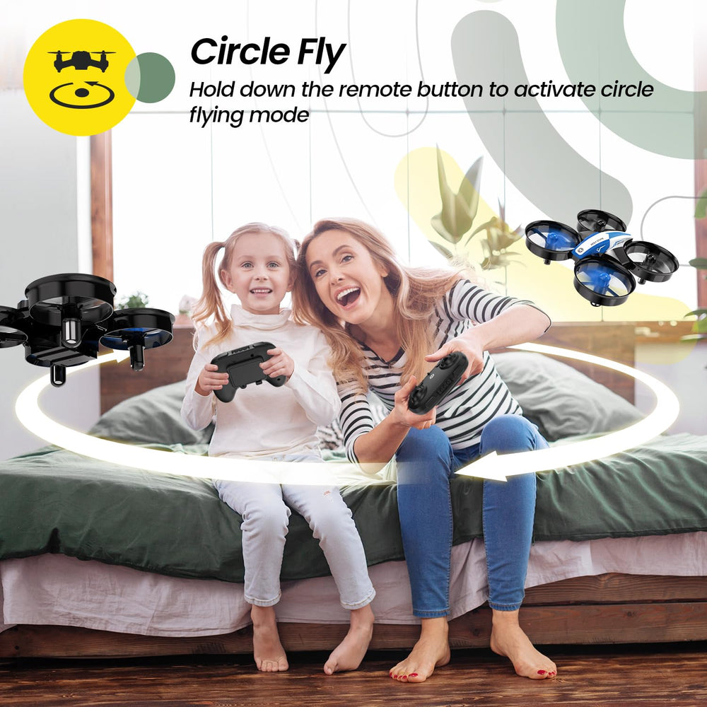 Holy Stone HS210 blue side view, lightweight beginner drone for indoor use.