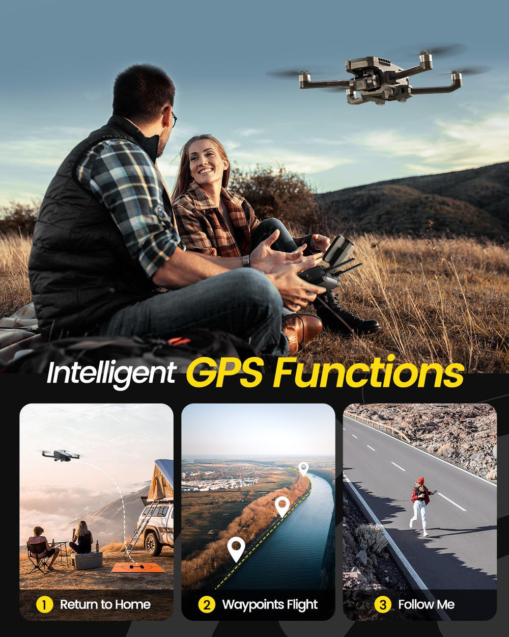 Holy Stone HS720G dual batteries extend flight time to 52 minutes.