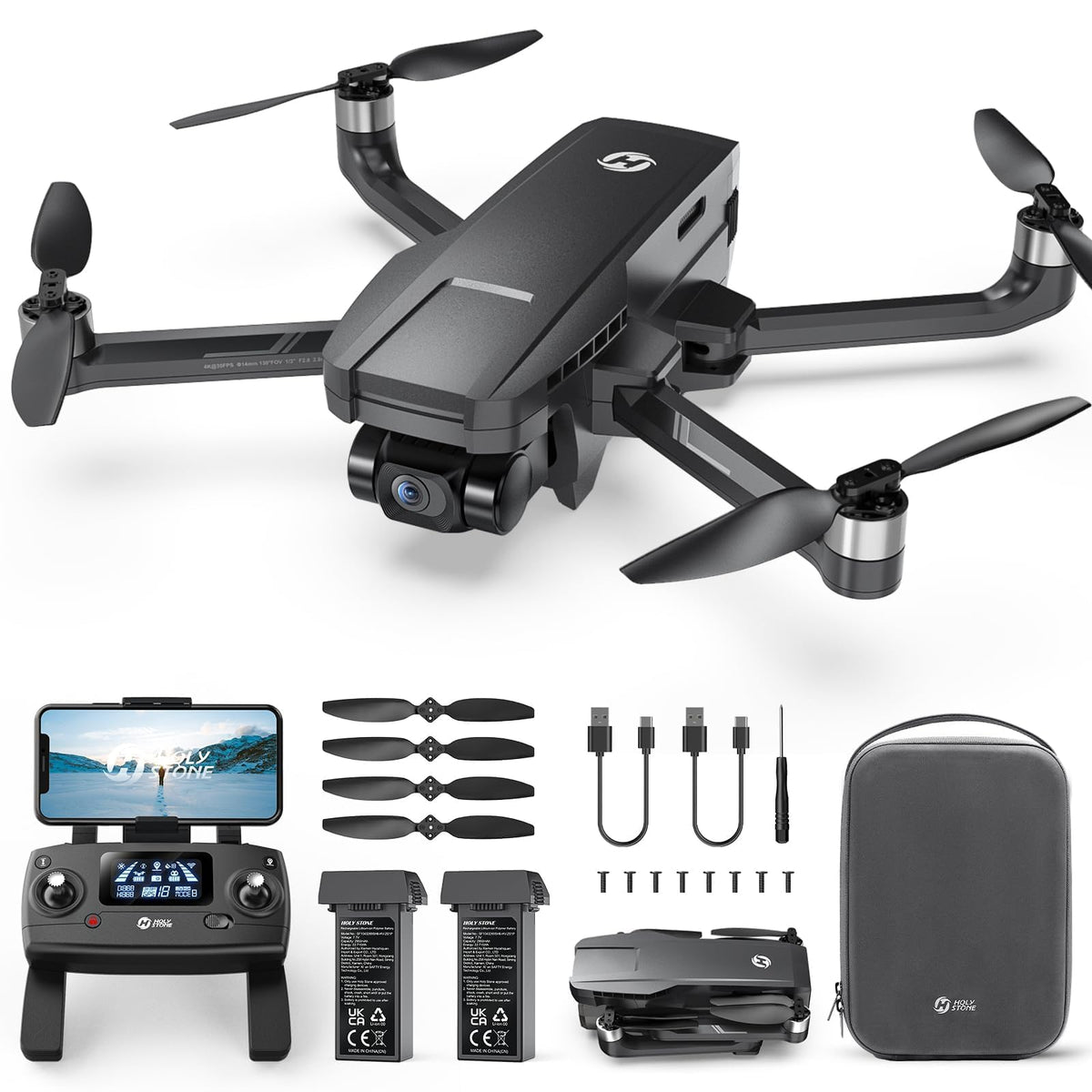 Holy Stone HS720G folded drone demonstrates compact, travel-ready design.