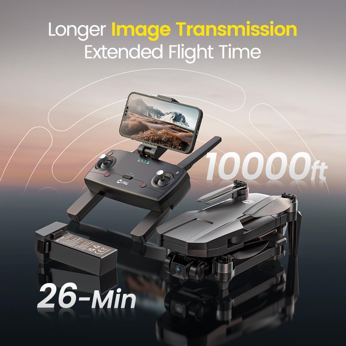 Holy Stone HS720R with 10,000 ft transmission enables long-range FPV viewing.