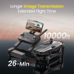 Holy Stone HS720R with 10,000 ft transmission enables long-range FPV viewing.