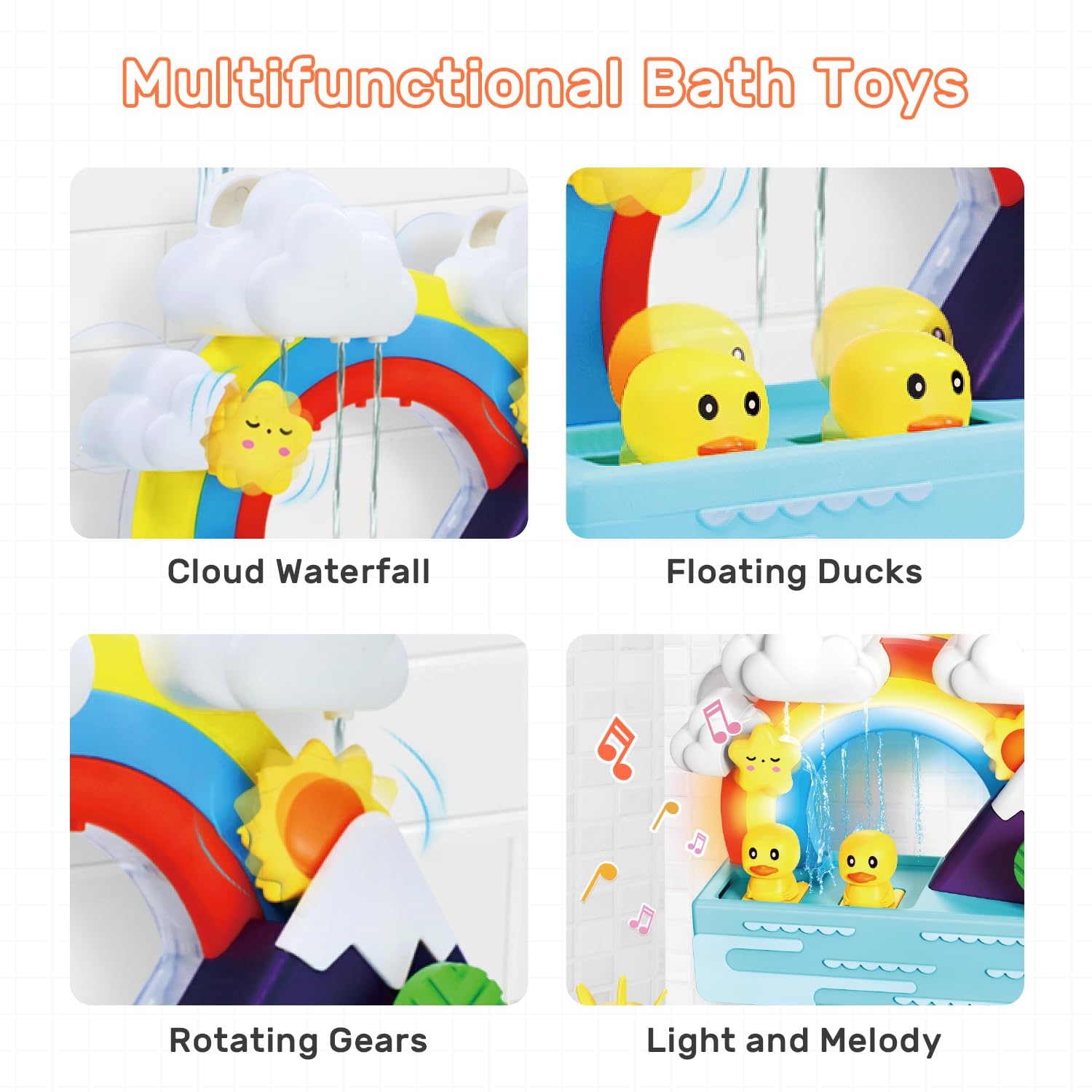HOLYFUN bath duck toy marble run pieces let kids build tracks and race ducks into the water