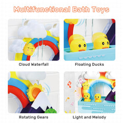 HOLYFUN bath duck toy marble run pieces let kids build tracks and race ducks into the water