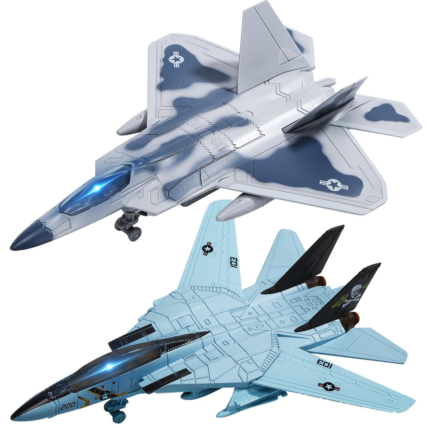 HOLYFUN Double Fighter Jet set with F14 and F22, vivid lights for immersive play.