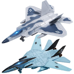HOLYFUN Double Fighter Jet set with F14 and F22, vivid lights for immersive play.
