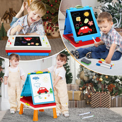 HOLYFUN easel game panel included for quick board games during art time.