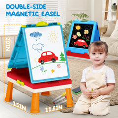 HOLYFUN easel with whiteboard and chalkboard dual surface supports creativity and mess-free writing.
