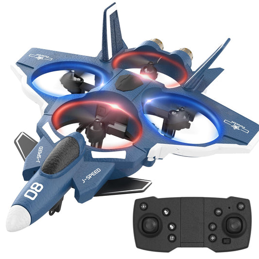 HOLYFUN Foam Fighter Jet Drone front view highlights kid-friendly, durable foam for gentle flights.