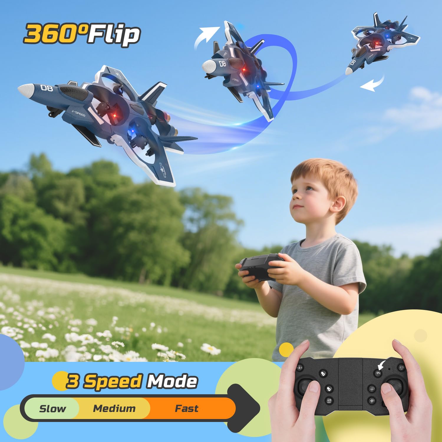 HOLYFUN Foam Fighter Jet Drone guard propeller protects little pilots during playful stunts.