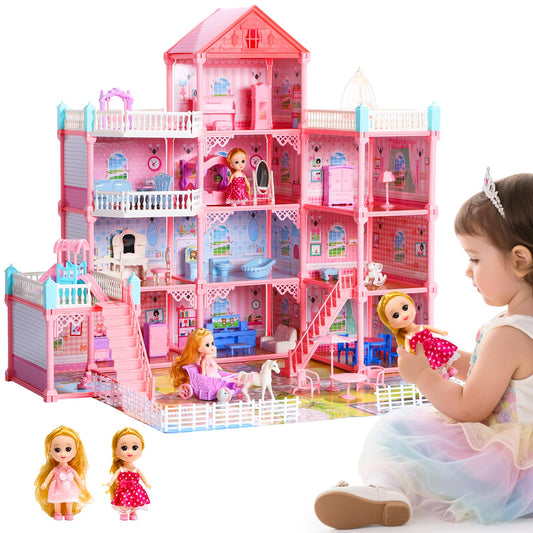 HOLYFUN Huge dollhouse exterior showing a grand three-story design for imaginative play