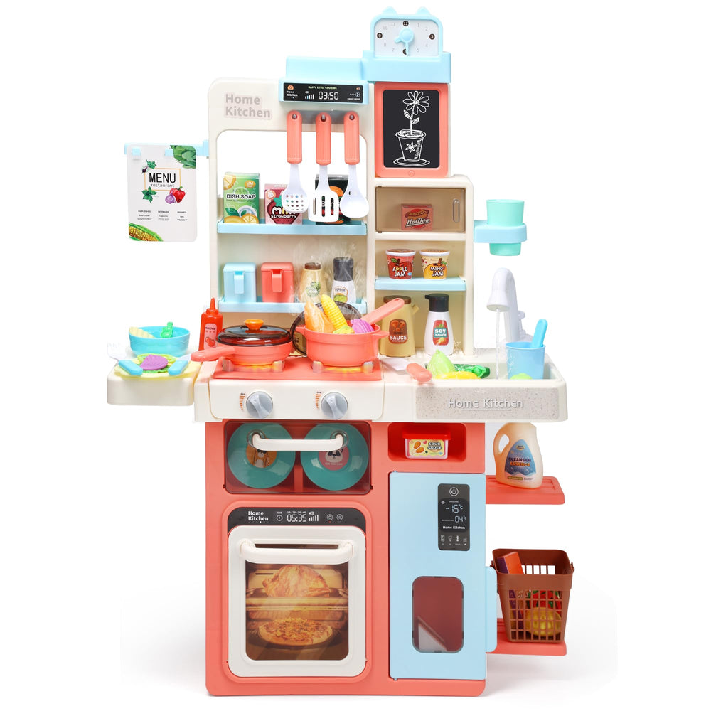 HOLYFUN Kids Kitchen Playset front view, inviting imaginative play and family bonding.