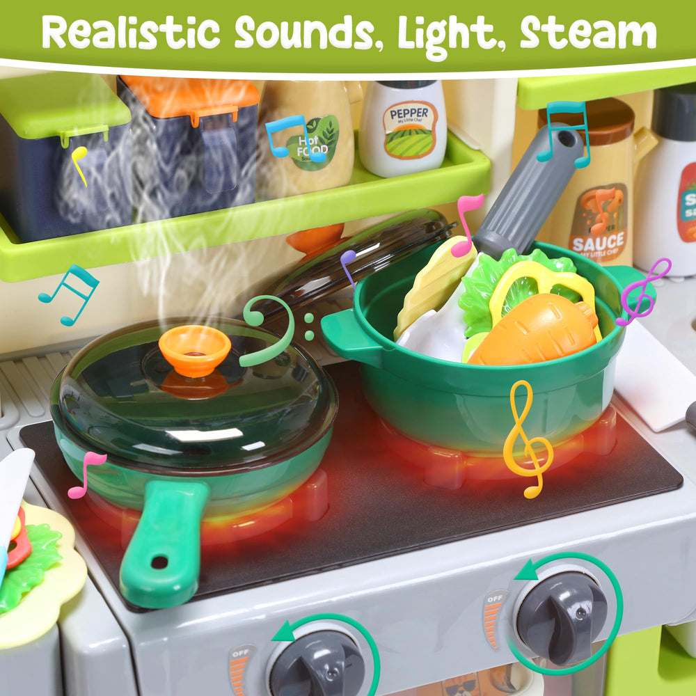 HOLYFUN Kids Kitchen Playset play sink with water faucet for interactive cleanup