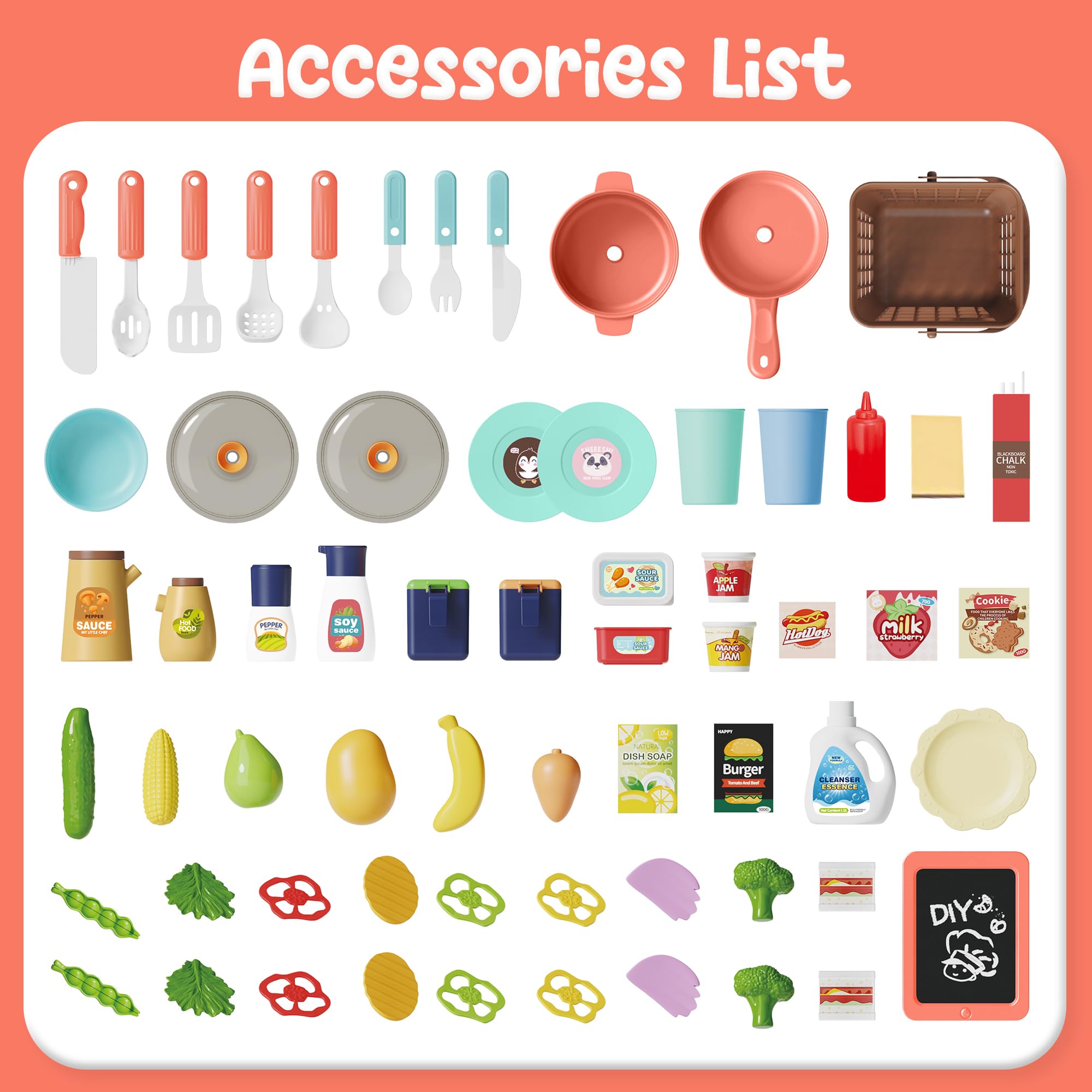HOLYFUN Kids Kitchen Playset storage and accessories keep toys organized.