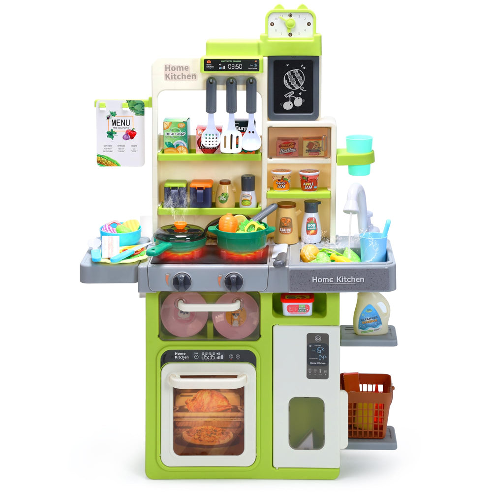 HOLYFUN Kids Kitchen Playset stove lights up for realistic cooking play