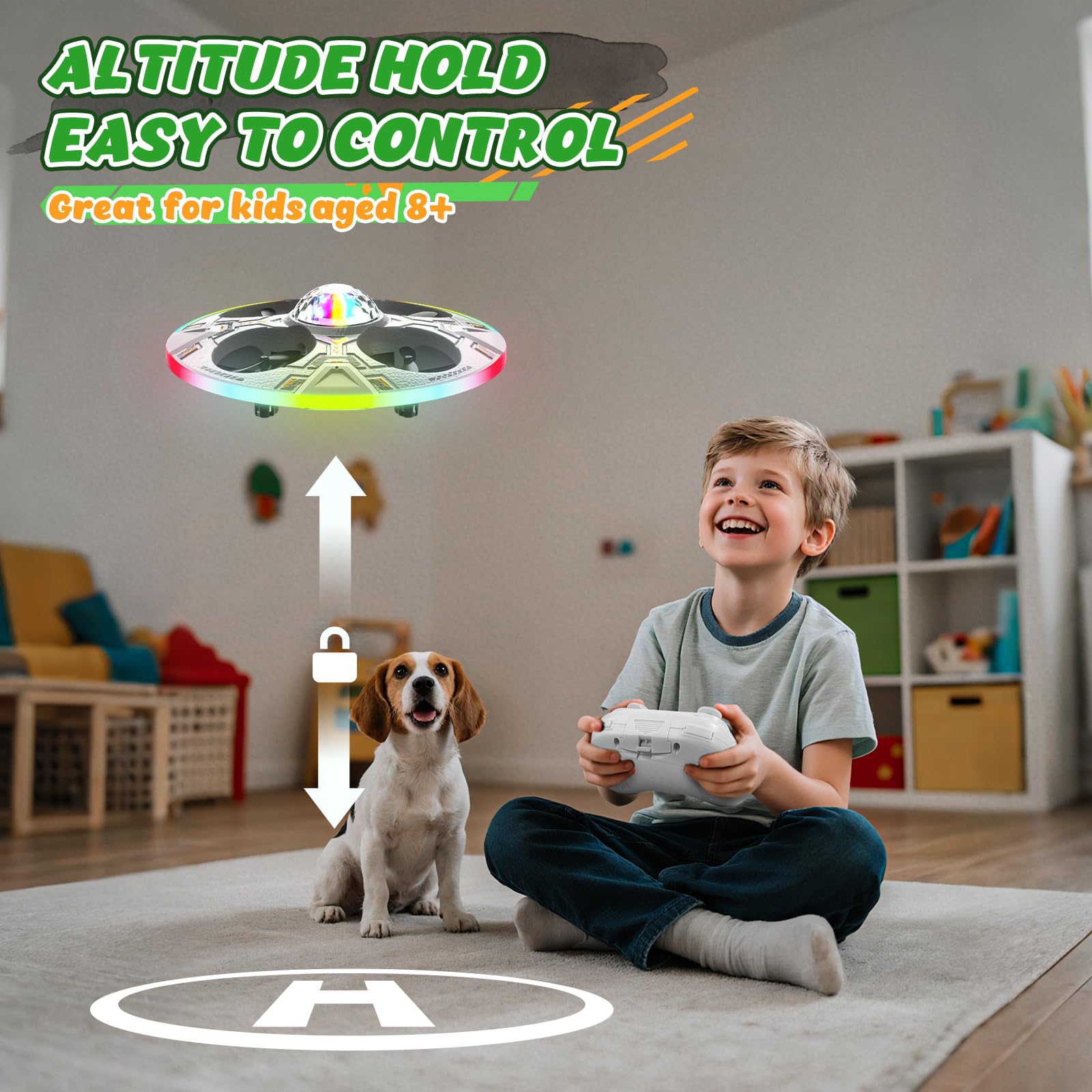 HOLYFUN mini UFO drone auto-hover keeps flights stable indoors