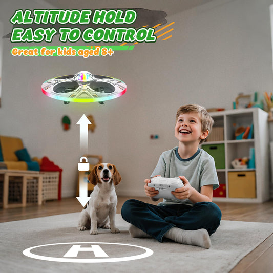 HOLYFUN mini UFO drone auto-hover keeps flights stable indoors