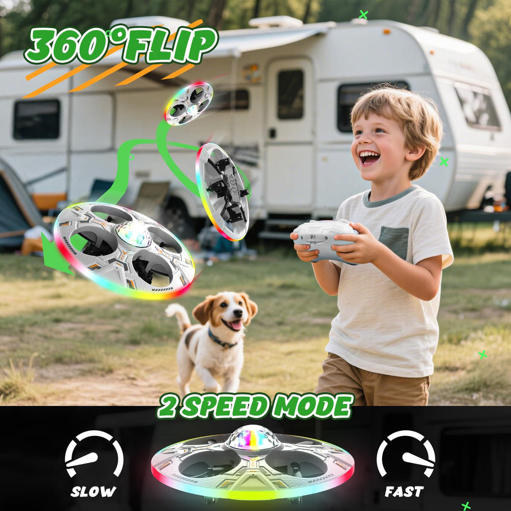 HOLYFUN mini UFO drone two batteries extend playtime