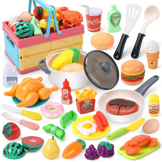 HOLYFUN play food set with fresh fruits and vegetables for imaginative pretend play.