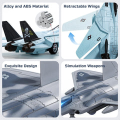 HOLYFUN F22 diecast jet with built-in LEDs enhances nighttime display.