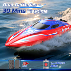 HOLYFUN dual-battery RC boat providing extended playtime up to 30 minutes.