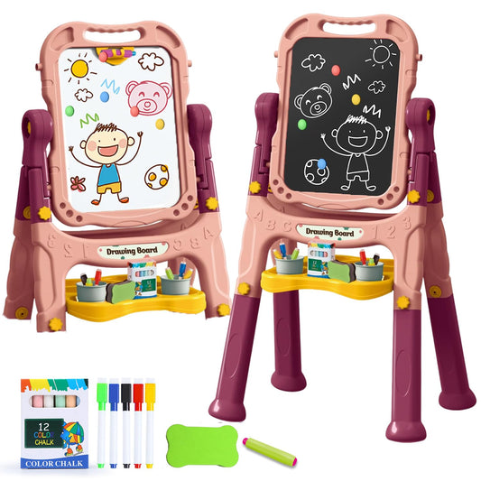 HOLYFUN toddler easel with rotatable whiteboard for shared drawing sessions