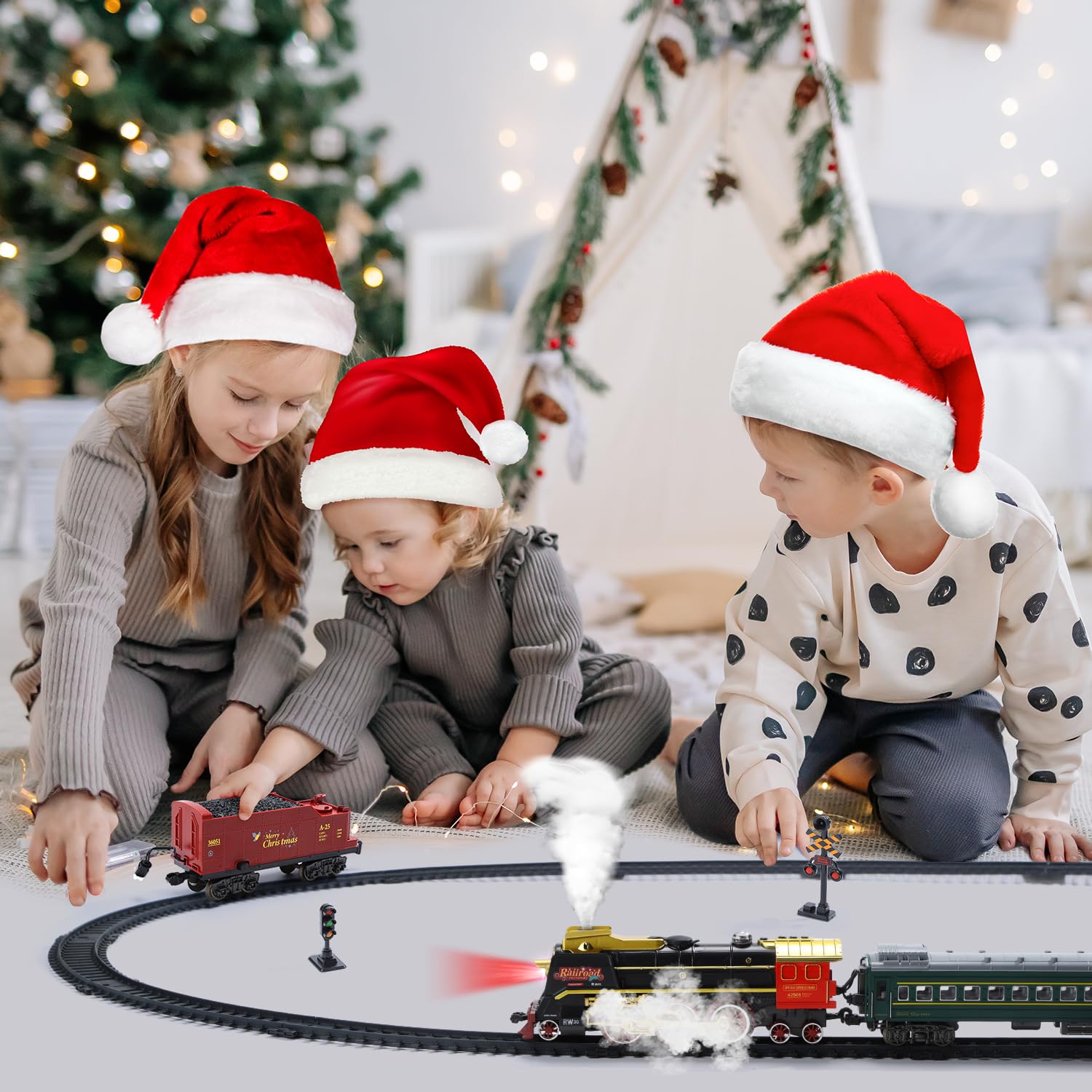 HOLYFUN track system with curved and straight pieces for easy setup.
