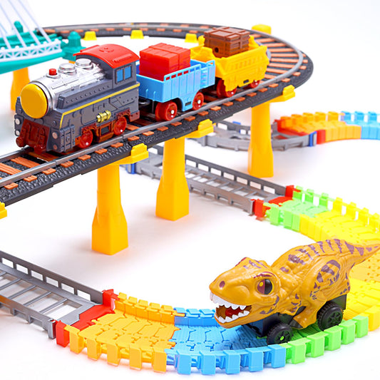 HOLYFUN train set with dinosaur car for prehistoric storytelling.