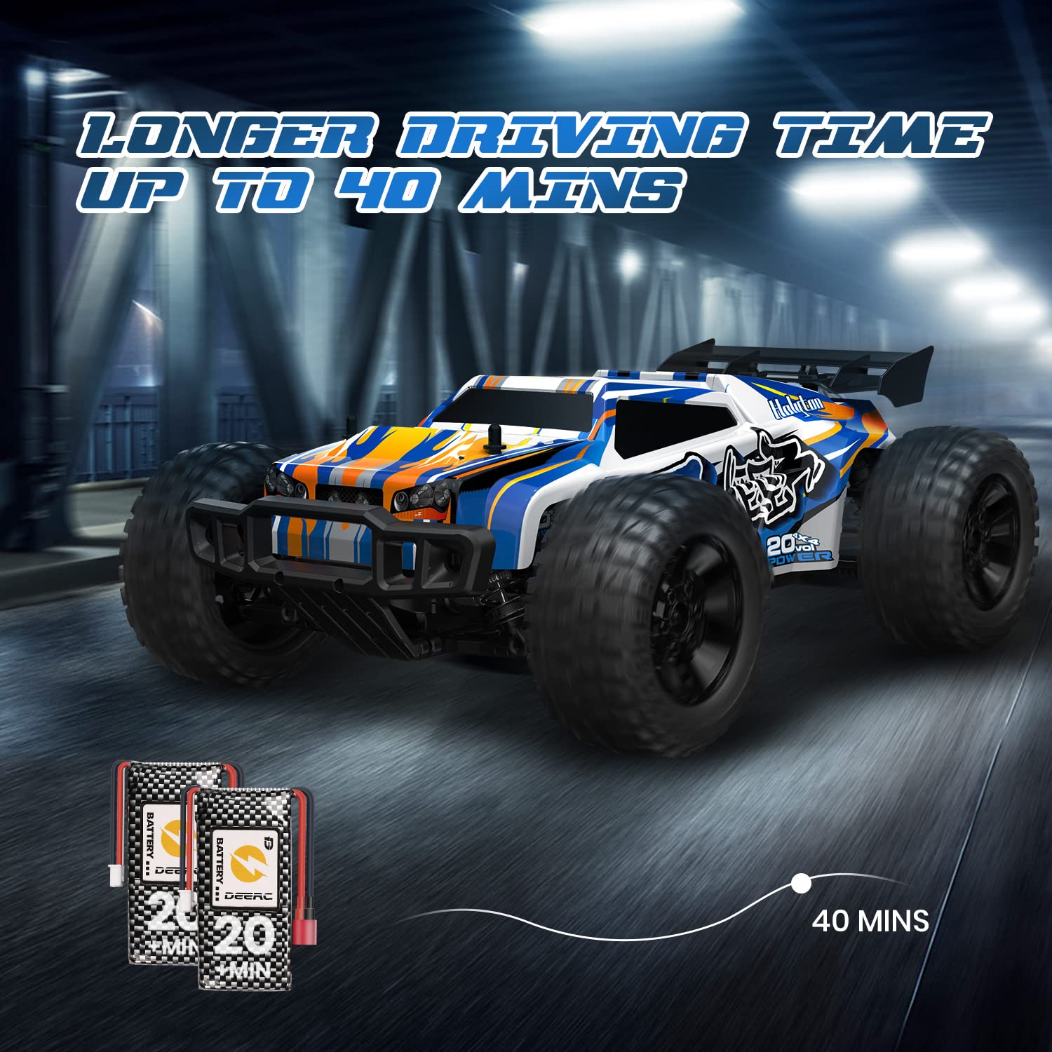 Holyton RC car 1500mAh battery extends driving time.
