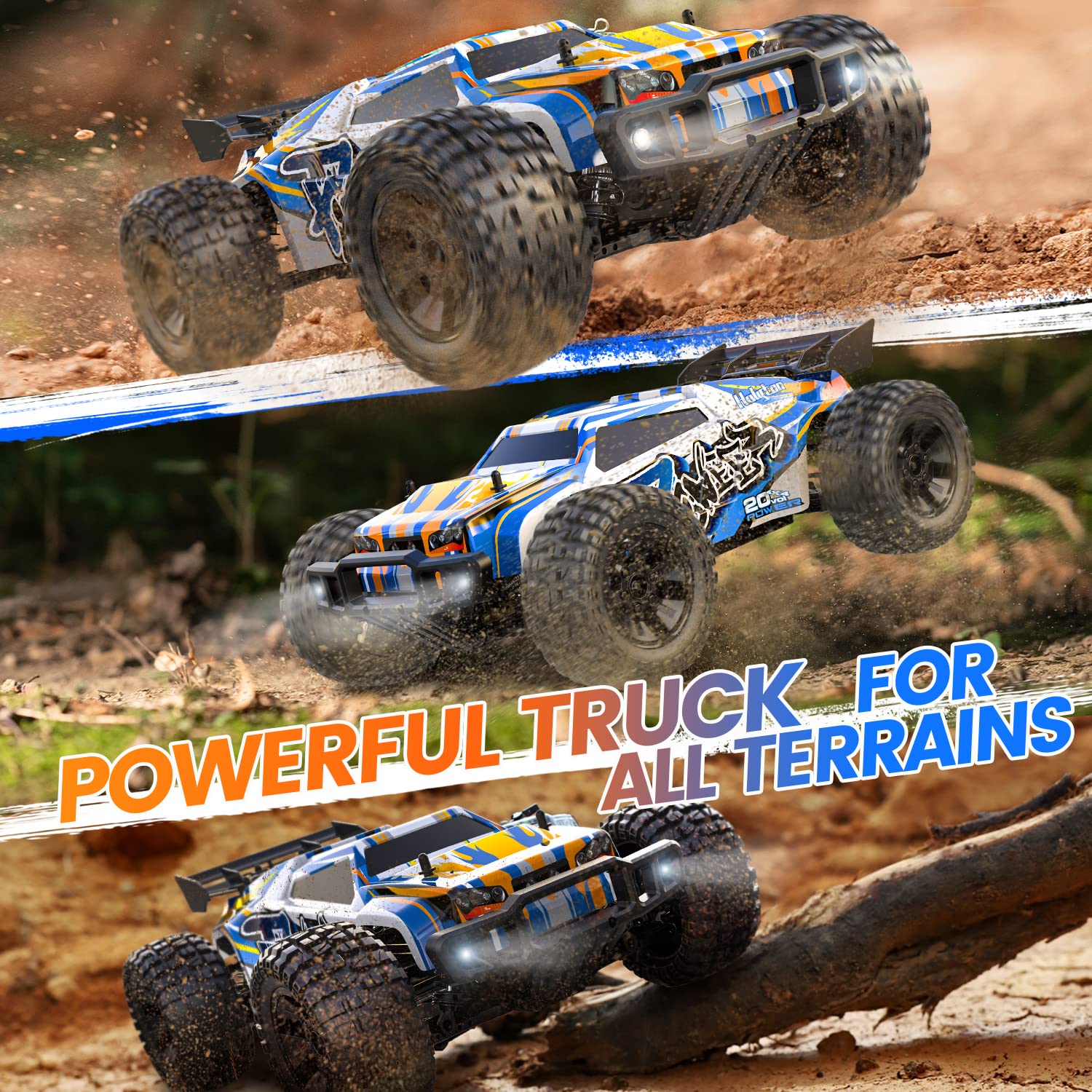Holyton RC car reinforced body frame enhances grip and stability.