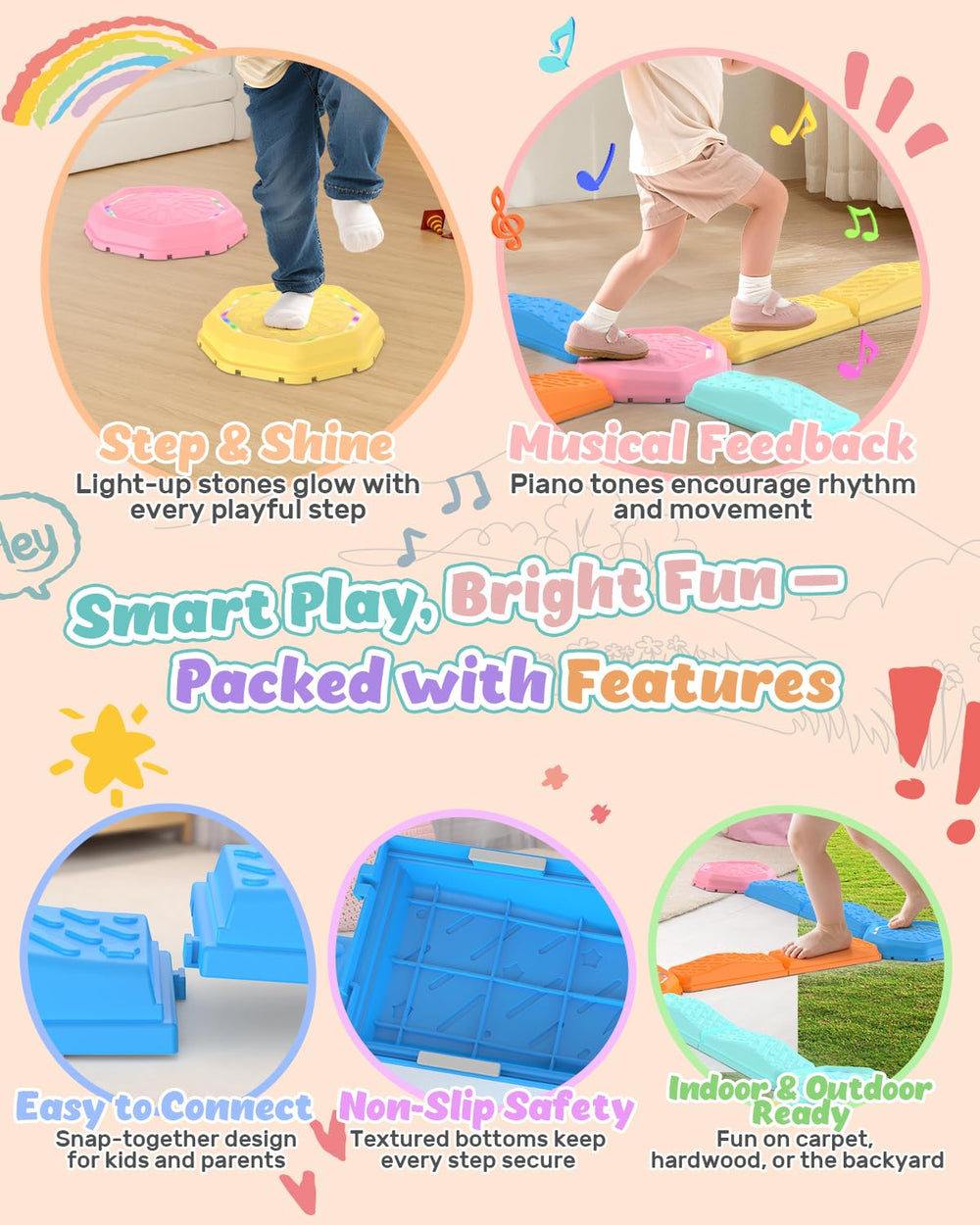Holyton toddler stepping stones in bright colors invite sensory exploration.