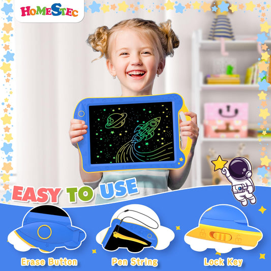 HOMESTEC AstroDraw kid drawing tablet with space theme for preschoolers.