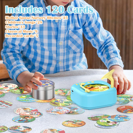HOMESTEC story player bundle includes 120 flashcards for stories, rhymes, and songs.
