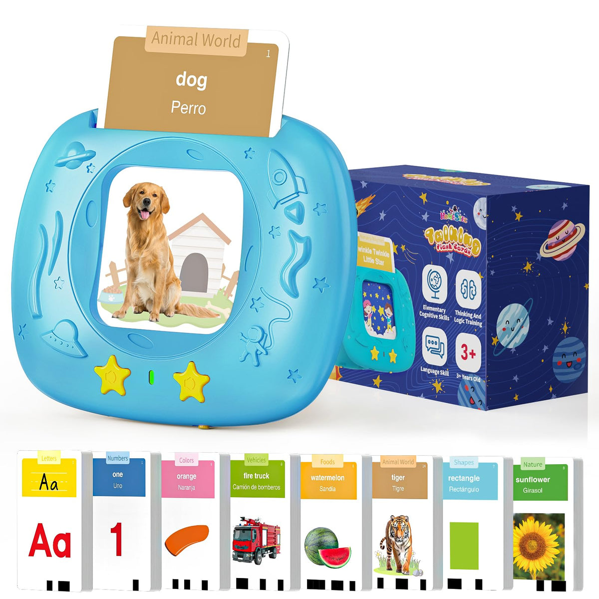 HOMESTEC Toddlers flash cards show bilingual English-Spanish basics for classroom learning
