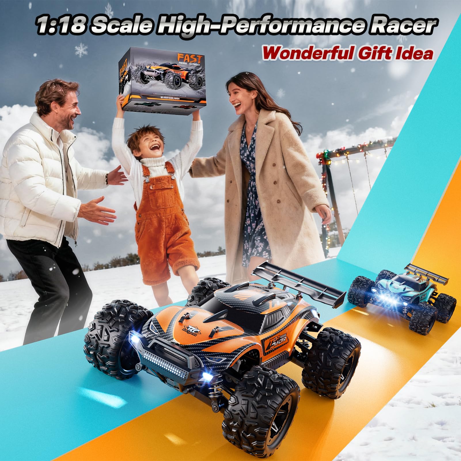 HOMETALL 1:18 RC shark-design monster truck with RGB lights