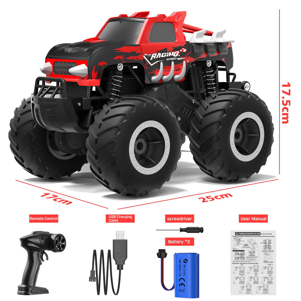 HOMETALL Amphibious RC Car top view showing compact, high-speed design.