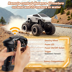 HOMETALL dual-motor RC truck close-up shows powerful acceleration.