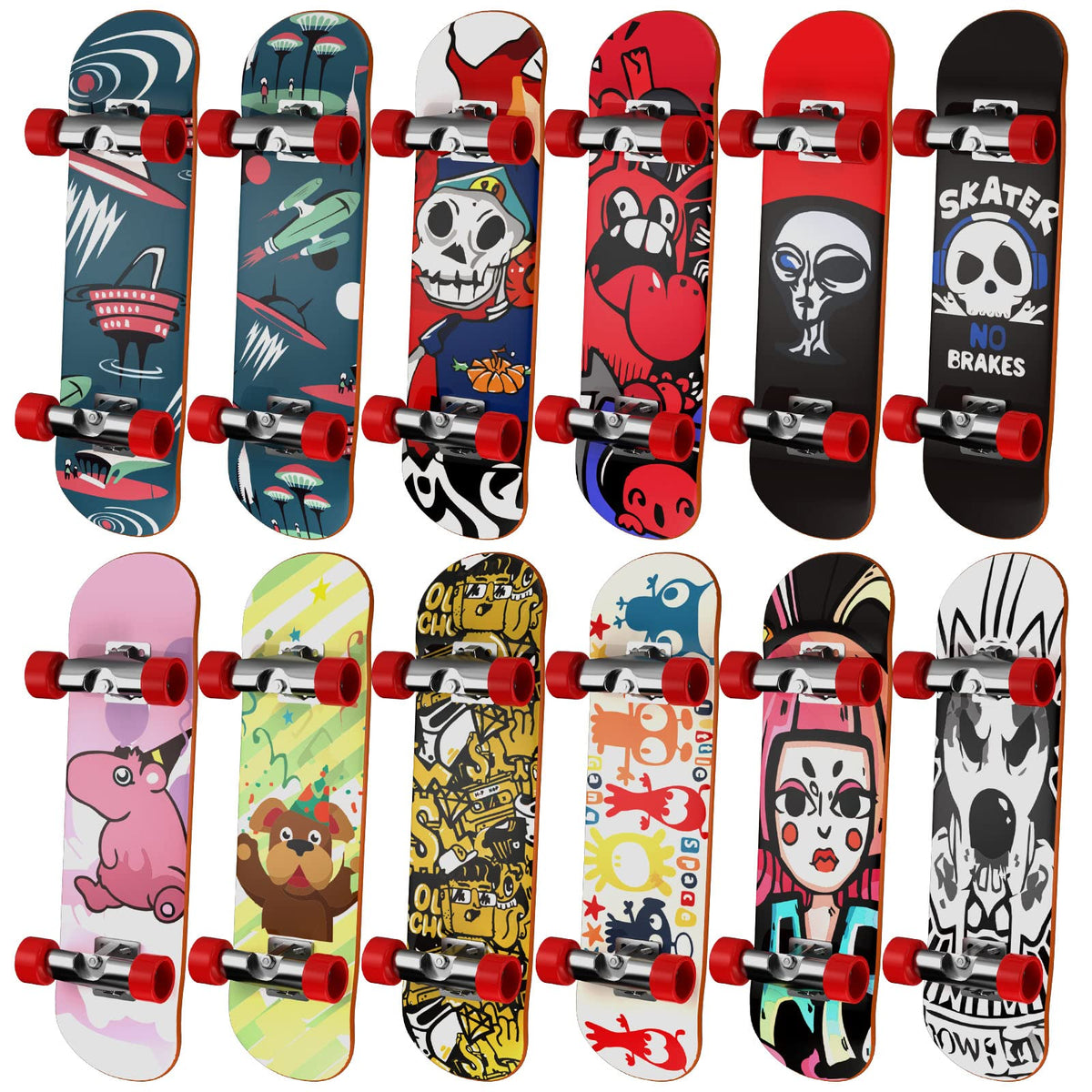 HOMETALL fingerboards 12-pack with varied designs for creative play.