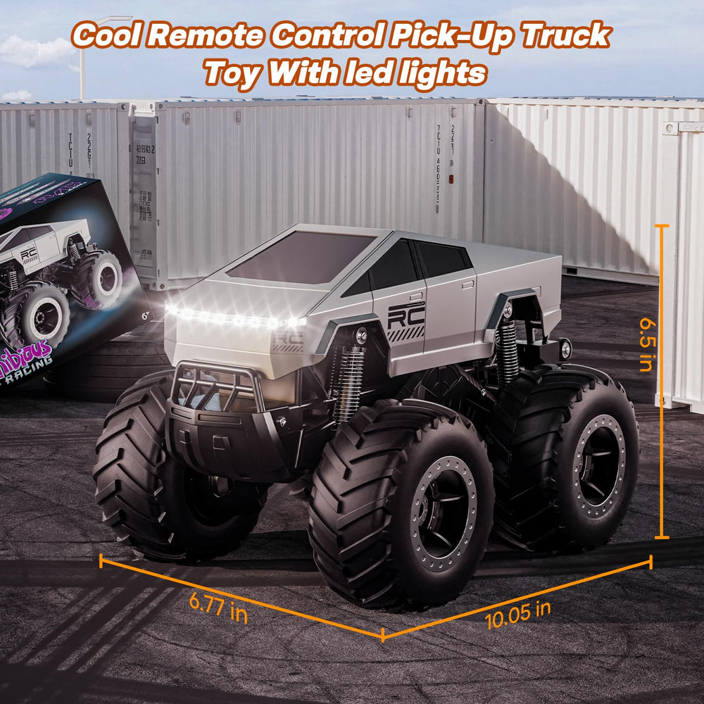 HOMETALL RC truck headlights illuminate play at night.