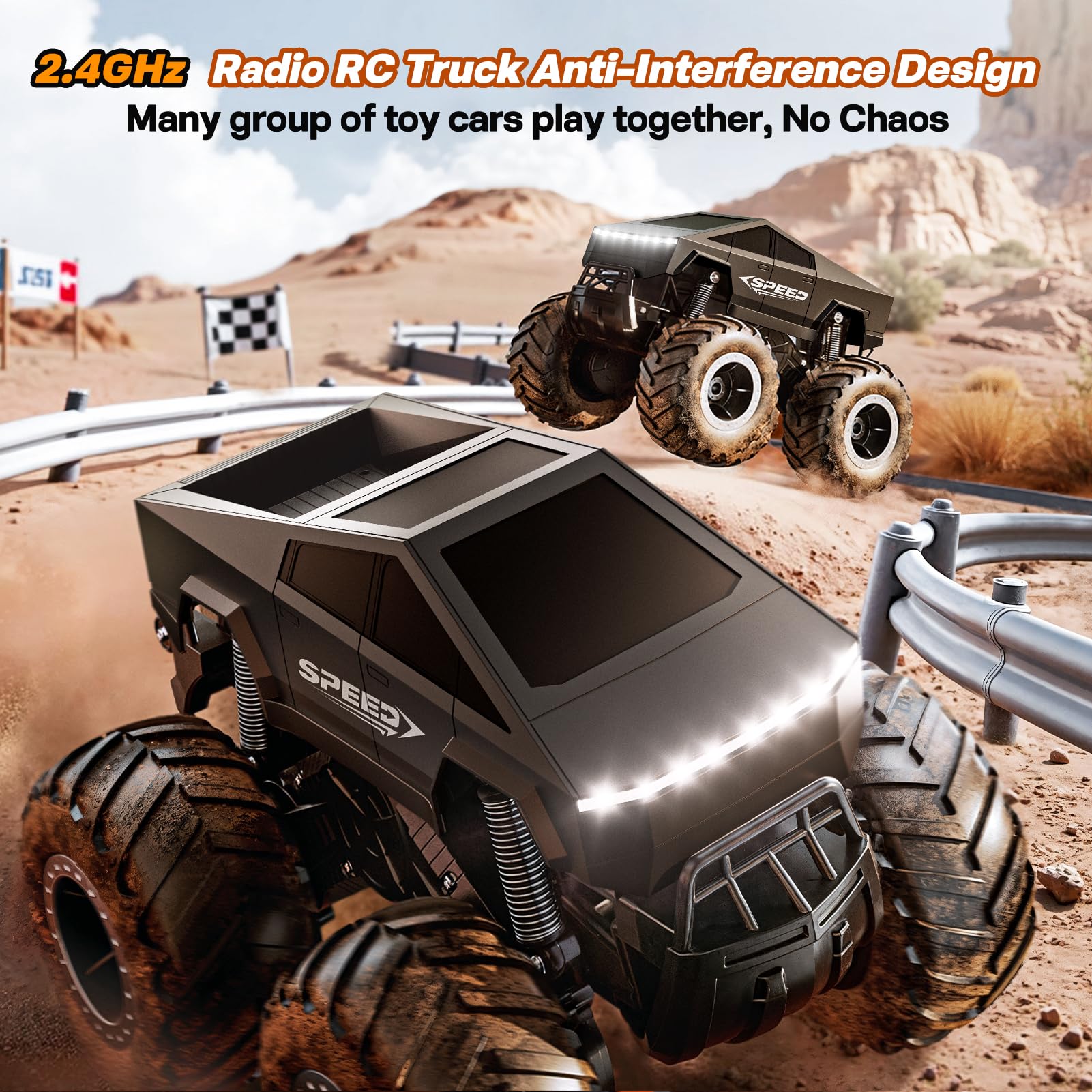 HOMETALL RC truck with LED lights for night-time play