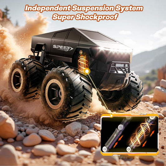 HOMETALL monster truck side view highlighting rugged chassis and durability