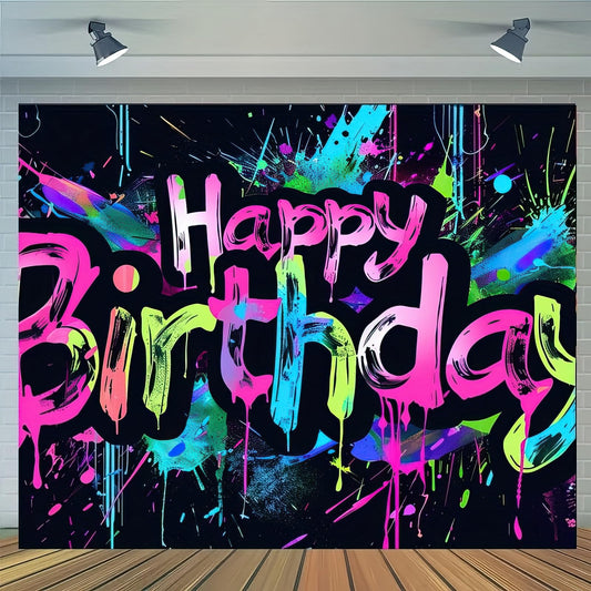 HOMETITUTE neon happy birthday banner displays bold 71x43 inch design for festive indoor celebrations.