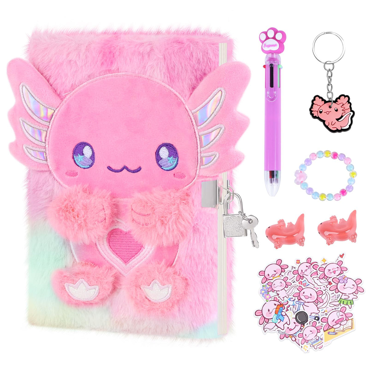 Homicozy axolotl diary with lock and gift box, ideal for private journaling and gifting.