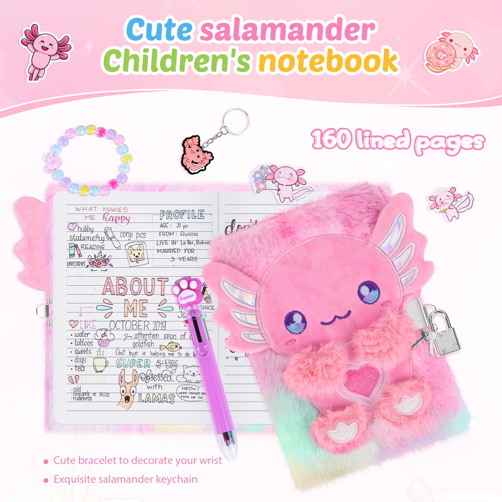 Homicozy axolotl travel diary in lightweight A5 size for on‑the‑go planning.