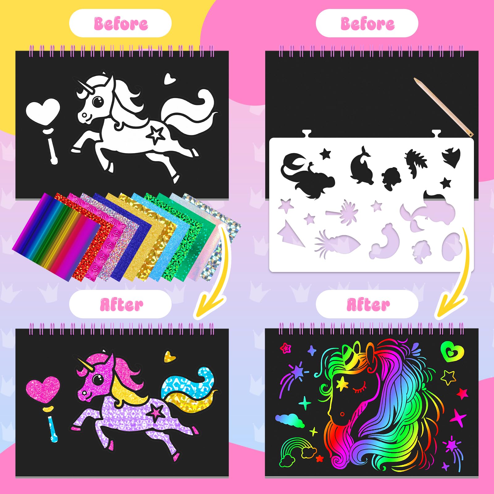 Homicozy DIY Creativity Play: kids express ideas with foil and scratch art.