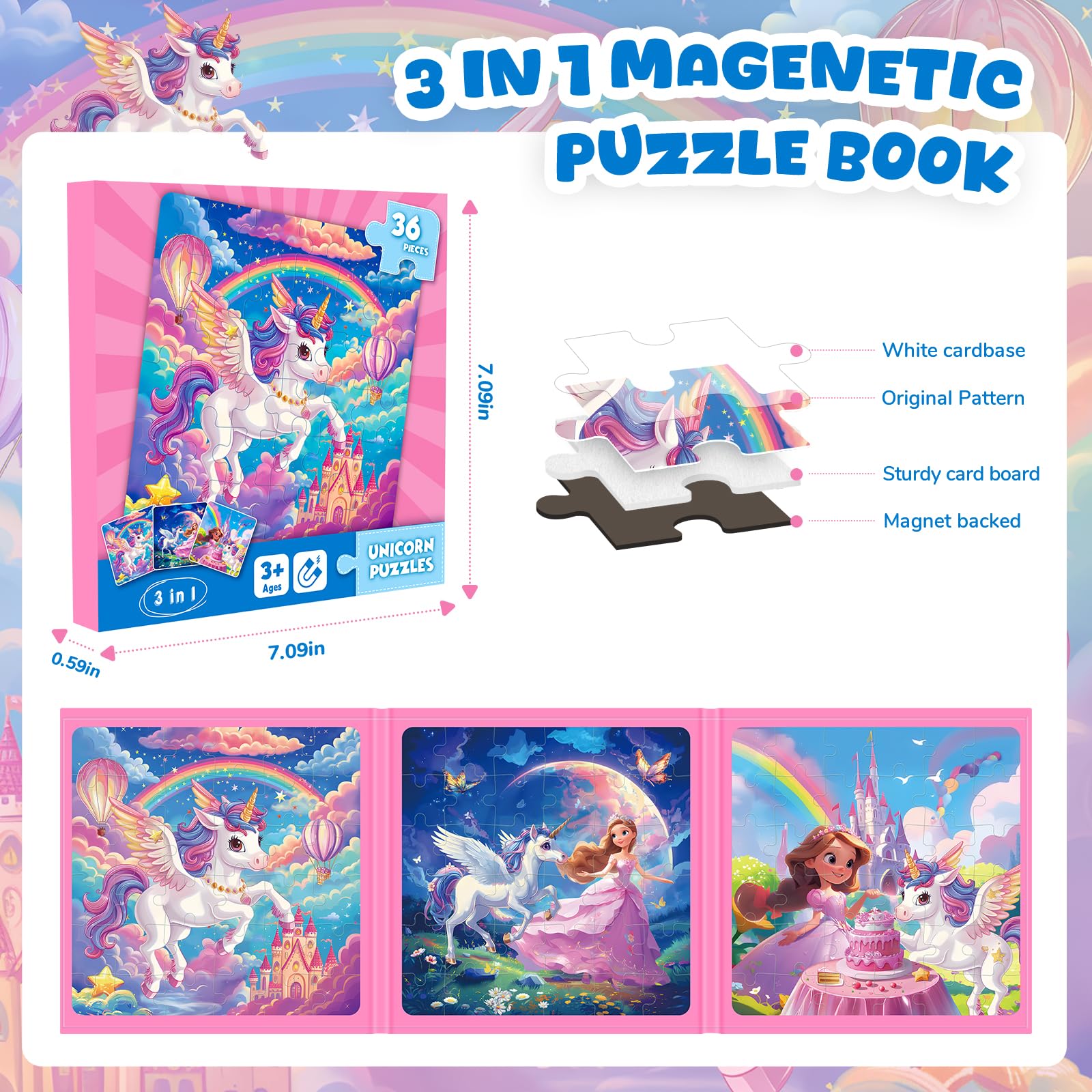 Homicozy travel puzzle book with 3x36 pieces for car and plane journeys